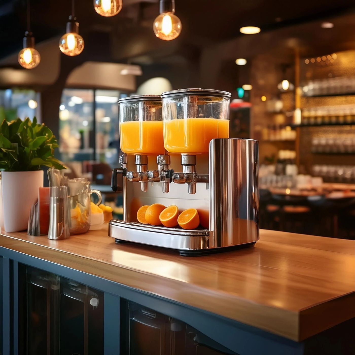 Commercial juice dispenser on a restaurant counter